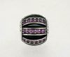Solid 925 Sterling Silver &quot;Pink Openwork Pave Barrel Charm&quot; Bead with Thread Core fitting for European bracelets