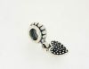 Genuine 925 Sterling Silver &quot;Black Pave Heart&quot; Charm Bead with Thread Core fitting for European bracelets