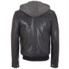 winter fashion men black varsity pu leather jacket with hood