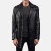 pure black leather long coat