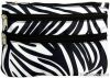 Zebra dual zipper satin cosmetic travel pouch