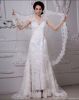 Beautiful Mandarin Collar Cathedral Train Lace Sheath Wedding Dress