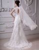 Beautiful Mandarin Collar Cathedral Train Lace Sheath Wedding Dress