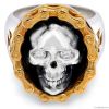 Cool Stainless Steel Gold-Plated Iron Cross German Helmet Skull Ring