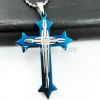 Blue Silver Stainless Steel Necklace Cross Mens Womens Pendant