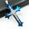 Blue Silver Stainless Steel Necklace Cross Mens Womens Pendant