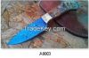 Damascus Hand made Carbon Steel Fixed Blade knife with with Cow wood