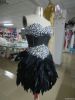 fashion real sample China black short beaded feather prom dresses