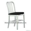 white navy chair with seat cushion