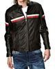 high quality Men leather jacketwith contrast leather stripe