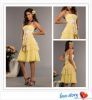 New Design Chiffon Yellow  With Sash Tiered Bridesmaid Dress