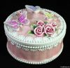 Polyresin Butterfly Jewelry Box Round, Pink Color Jewelry Case