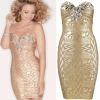 Crystal Embellished Gold Printed Bandage Dress