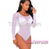 wholesale sexy long sleeve sheer mesh bodysuit lingerie set