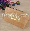 Bamboo Wood Triangular Green LED Alarm Digital Desk Clock