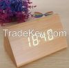 Bamboo Wood Triangular Green LED Alarm Digital Desk Clock