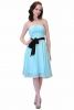 Elegant Strapless Bridesmaid Prom Homecoming Chiffon Short Dress with Removable Satin Belt