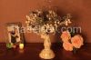 18"H Creamy White Cedar candle holder with Mixed Pine Centerpiece,include 1 glass top,battery operated