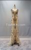 Y038 Strapless Beaded Embroidery Sheer Scoop Neckline Chiffon Tulle Evening Dress