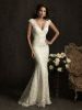 Mermaid V Neck Sleeveless Zipper up Floor Length Lace Wedding Dresses