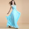 Sexy High Neck See Through Beaded Prom Dresses Elegant Blue See Through Chiffon Prom Gown Dress Celebrity High Quality Formal