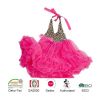 New design leopard with bright pink chiffon backless halter petti dress