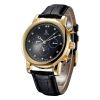 Automatic mechanical Wrist Calendar Genuine Leather Gold Big Dial Dress watch for men