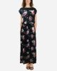 Black Floral Pattern Half Sleeve Maxi Dress