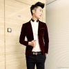 Fashion Casual Blazer Velvet Men's Clothing Suit Fashion Slim Wine Red