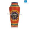 ExclusiveLane Madhubani Handpainted Terracotta Vase Set In Bright Orange