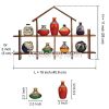 ExclusiveLane 9 Terracotta Warli Handpainted Pots With Sheesham Wooden Hut Frame Wall Hanging