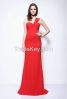 Red One-shoulder Sweetheart Neckline Fitted Floor Length Chiffon Prom Dress