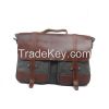 fashion young men's canvas and genuine leather laptop bags/briefcase 