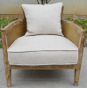 French Antique Solid Oak Wood Frame Fabric Upholstered Living Room Chairs with Armrests