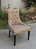 French Classical Style Brown Leather Leisure Chair with Vintage Button Back Oak Solid Wood Used for Hotel Chair