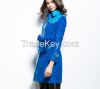 Blue Sueded patent leather Maxi overcoat new spring fashion/Casual women's Trench Coat long Outerwear loose clothes for lady