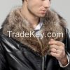 2015 Luxurious American Racoon Dog Hair Collar Sheepskin Fur Genuined Leather High Quality Male Outerwear Coat Clothing Jacket