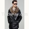 2015 Luxurious American Racoon Dog Hair Collar Sheepskin Fur Genuined Leather High Quality Male Outerwear Coat Clothing Jacket