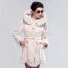 2015 Luxury Fashion Mink Hair Hooded Merino Sheepskin Fur Wool Medium Long Elegant Women's Overcoat Clothing Outerwear Jackets