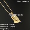   24K Gold Plated Iced Out Jesus Pendant & 32 inch Box Chain Fashion Hiphop Golden Jesus Necklace