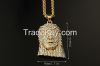 24K Gold Plated Full Iced Out Big Jesus Piece & Necklace - 29.5 Inch Fashion Hiphop Bling Bling Jesus Face Necklace