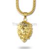 24K Gold Plated Lion Head Charm & 29.5 inch Franco Chain Hiphop Golden Lion Pendant Necklace