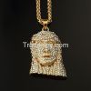 24K Gold Plated Full Iced Out Big Jesus Piece & Necklace - 29.5 Inch Fashion Hiphop Bling Bling Jesus Face Necklace