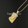   24K Gold Plated Iced Out Jesus Pendant & 32 inch Box Chain Fashion Hiphop Golden Jesus Necklace