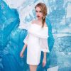 YIGELILA Latest Casual 3/4 Sleeve Off-Shoulder Mini Cute Dress White