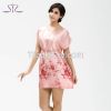 2015 Time Rushed Spring Summer Pink Women Sleepshirt Short Sleeve Floral Print Satin Nightgown For Women