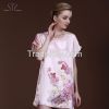 2015 Time Rushed Spring Summer Pink Women Sleepshirt Short Sleeve Floral Print Satin Nightgown For Women