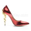 High heel wedding dress shoes four color beautiful gold stiletto heels garnet color shoe with metal ornament
