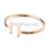 TOP fashion stainless steel shiny side opening double T bracelet can be adjusted