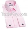 Men's long sleeve 100% cotton dress shirt with french cuff and button